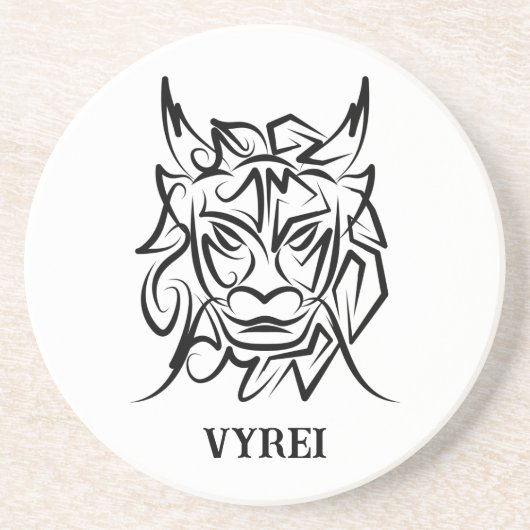 Dessous De Verre En Grès Dragon tribal noir et blanc (Devant)