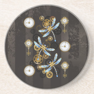 Dessous De Verre En Grès Dragonflies de Steampunk sur arrière - plan rayé b