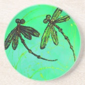 Dessous De Verre En Grès Dragonflies Superbe Vert & Turquoise Twist (Devant)