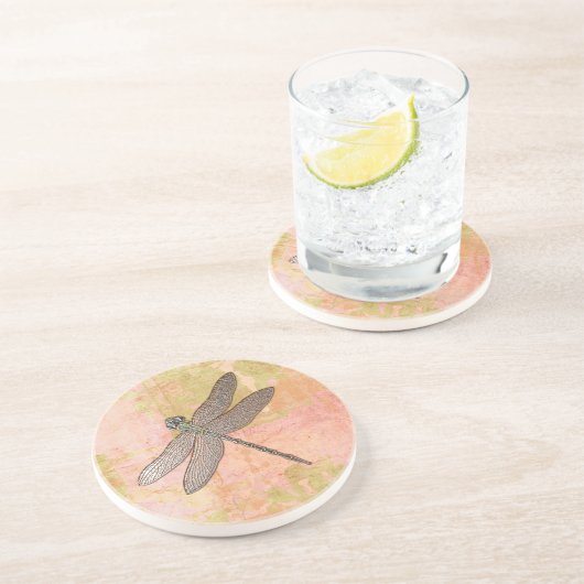 Dessous De Verre En Grès Dragonfly d'impressions roses (Côté)