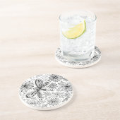 Dessous De Verre En Grès Dragonfly et doodle de fleurs (Côté)