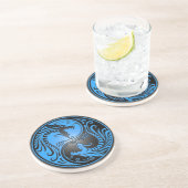 Dessous De Verre En Grès Dragons, bleu et noir de Yin Yang (Côté)