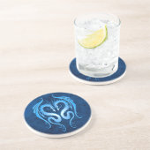 Dessous De Verre En Grès Dragons tribaux, bleus (Côté)