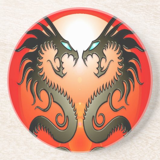 Dessous De Verre En Grès Dragons tribaux jumeaux (Devant)
