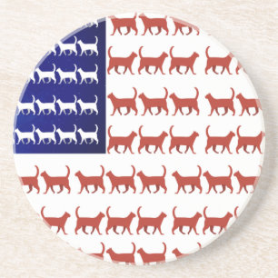 Dessous De Verre En Grès Drapeau 4 juillet chat rouge blanc et bleu