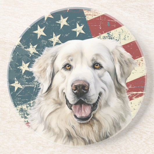Dessous De Verre En Grès Drapeau américain Grunge Chien des Pyrénées (Devant)