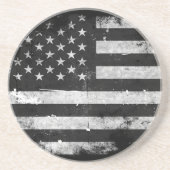 Dessous De Verre En Grès Drapeau américain grunge noir et blanc (Devant)
