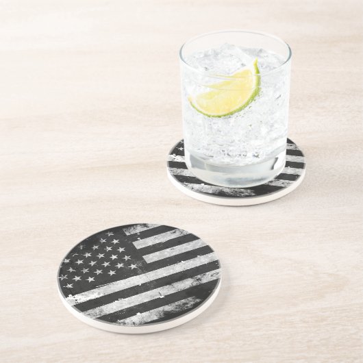 Dessous De Verre En Grès Drapeau américain grunge noir et blanc (Côté)