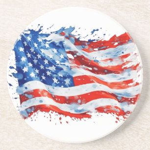 Dessous De Verre En Grès Drapeau américain USA Aquarelle 4 juillet