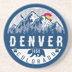 Dessous De Verre En Grès Drapeau de Denver Colorado Mountain Ville Randonné