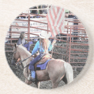 Dessous De Verre En Grès Drapeau de rodéo Cheval et Cowgirl