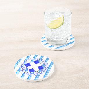 Dessous De Verre En Grès Drapeau grec de rayures