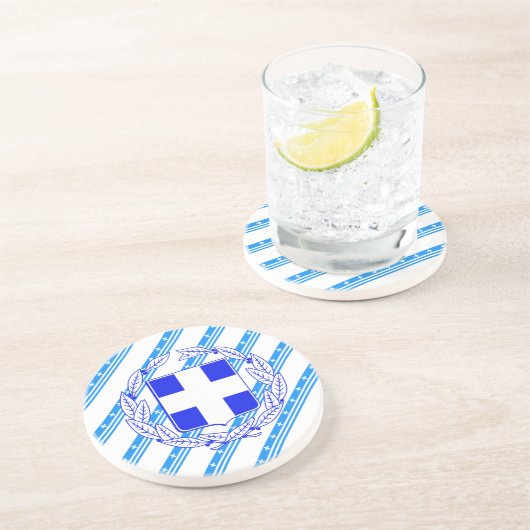 Dessous De Verre En Grès Drapeau grec de rayures (Côté)