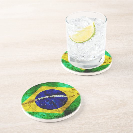 Dessous De Verre En Grès Drapeau patiné Brésil (Côté)