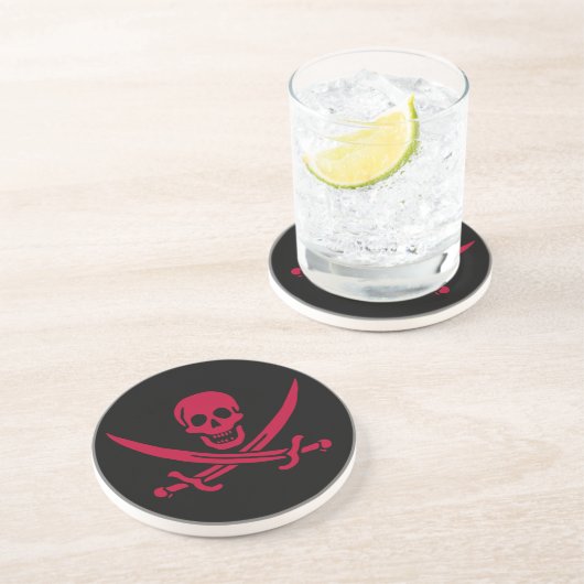 Dessous De Verre En Grès Drapeau pirate Crâne Rouge et Épées de Calico Jack (Côté)