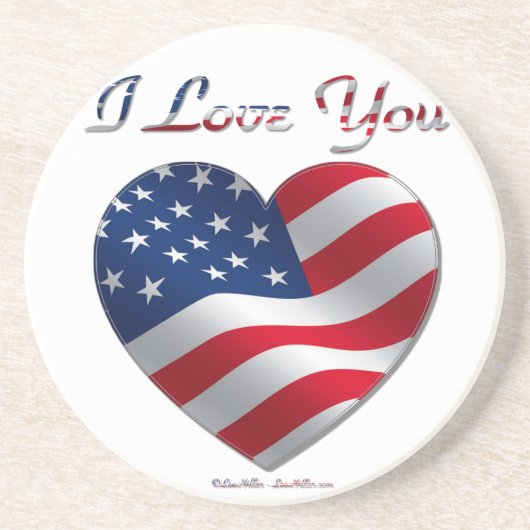 Dessous De Verre En Grès Drapeau USA Cœur Je T'Aime (Devant)
