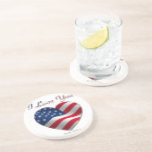 Dessous De Verre En Grès Drapeau USA Cœur Je T'Aime (Côté)