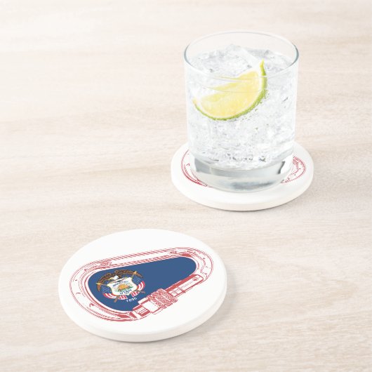 Dessous De Verre En Grès Drapeau Utah Escalade carabiner (Côté)