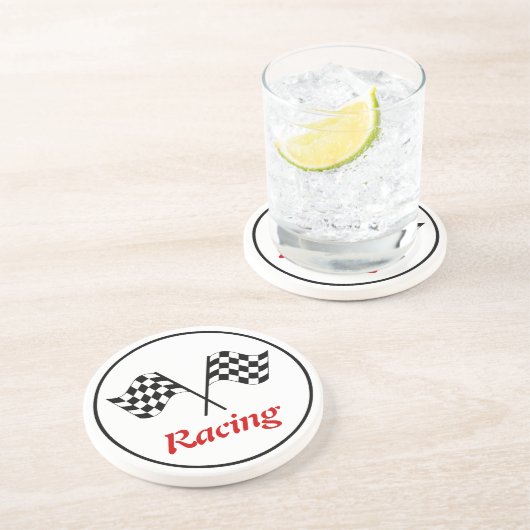 Dessous De Verre En Grès Drapeaux d'arrivée de course (Côté)