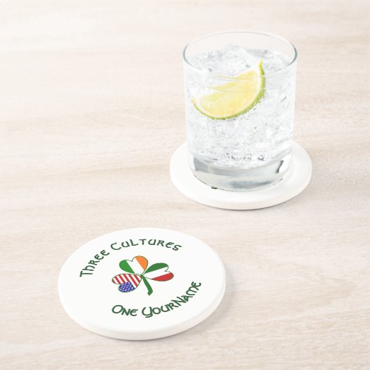 Dessous De Verre En Grès Drapeaux irlandais Shamrock blanc (Côté)