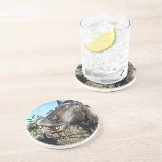 Dessous De Verre En Grès Drôle Cheval brun visage (Côté)