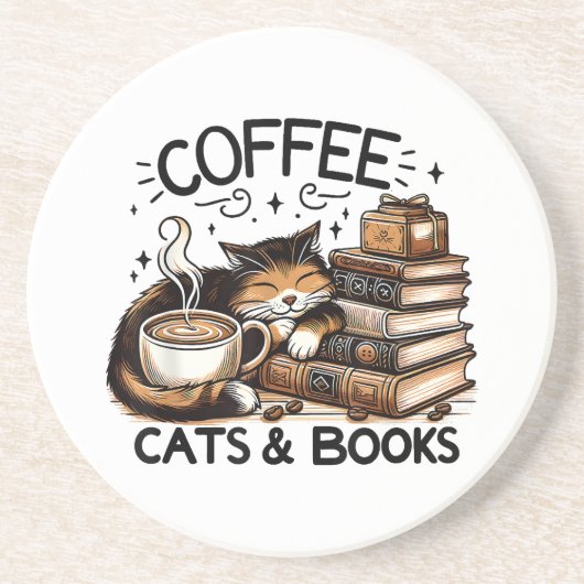 Dessous De Verre En Grès Drôle Cute Coffee Cats Livres Lover Idea Cadeau Fe (Devant)