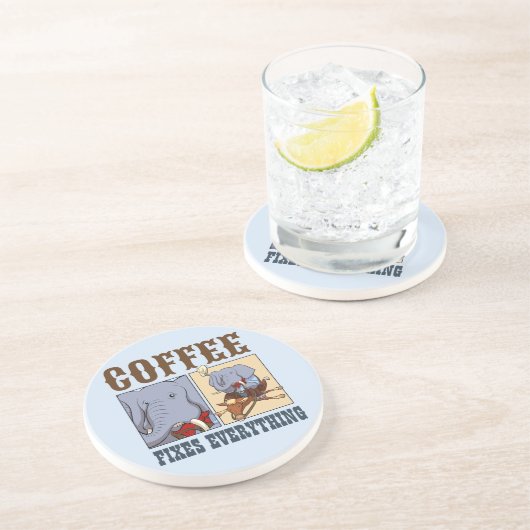 Dessous De Verre En Grès Drôle Elephant Café Fixe Tout Carton (Côté)