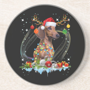 Dessous De Verre En Grès Drôle Père Noël Dachshund Reindeer Noël clair