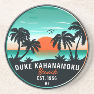 Dessous De Verre En Grès Duke Kahanamoku Beach Hawaii Retro Sunset Souvenir