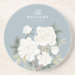Dessous De Verre En Grès Dusty Blue Chinoiserie Floral Family Monogramme<br><div class="desc">Belle décoration inspirée de la chinoiserie avec d'élégantes fleurs botaniques bleu et ivoire blanc poussiéreux et verdure</div>