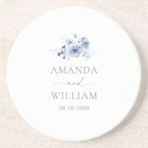 Dessous De Verre En Grès Dusty Blue Floral Mariage