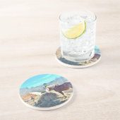 Dessous De Verre En Grès Ébauche secourue Chevaux mangeant foin (Côté)