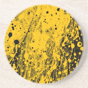 Dessous De Verre En Grès Éclaboussures de peinture noire et jaune