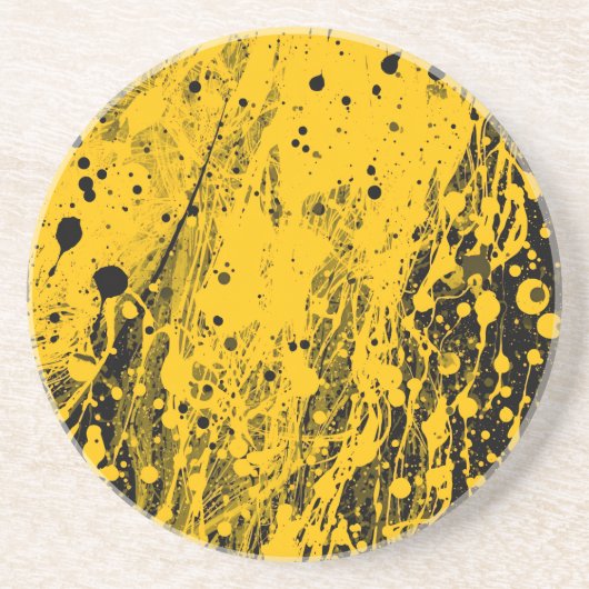 Dessous De Verre En Grès Éclaboussures de peinture noire et jaune (Devant)