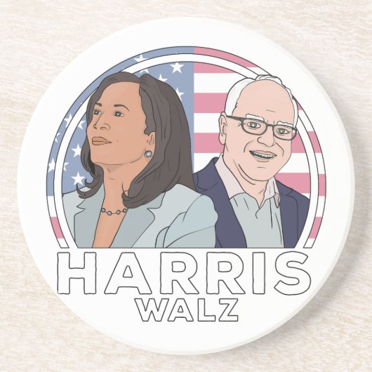 Dessous De Verre En Grès Élection de Harris Walz (Devant)
