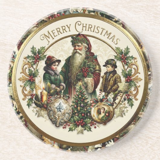 Dessous De Verre En Grès Élégance de Noël victorien (Devant)