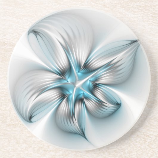 Dessous De Verre En Grès Élégance florale Art abstrait moderne fractal bleu (Devant)