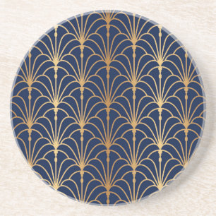 Dessous De Verre En Grès Elégance orientale : Motif de ventilateur d'or