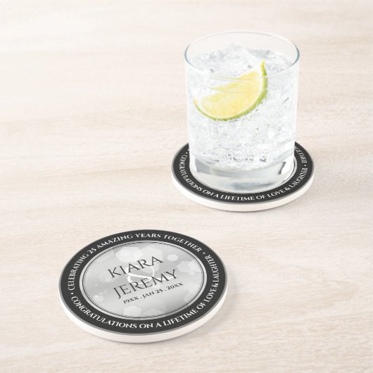 Dessous De Verre En Grès Élégant 25e anniversaire de Mariage d'argent (Côté)