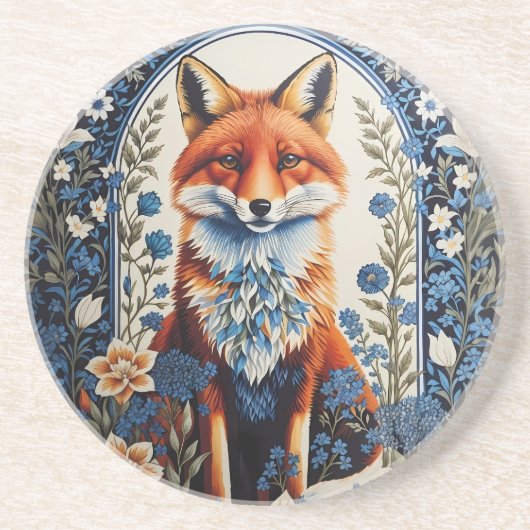 Dessous De Verre En Grès Elégant bleu Floral William Morris Inspiré Fox (Devant)