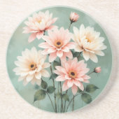 Dessous De Verre En Grès Elegant Blush Chrysanthemum Art (Devant)