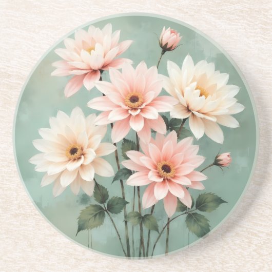 Dessous De Verre En Grès Elegant Blush Chrysanthemum Art (Devant)
