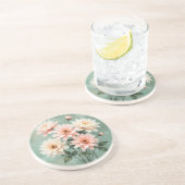 Dessous De Verre En Grès Elegant Blush Chrysanthemum Art (Côté)