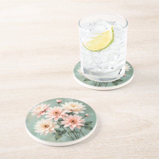 Dessous De Verre En Grès Elegant Blush Chrysanthemum Art (Côté)