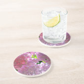 Dessous De Verre En Grès Élégant boho rose florales fleurs hydrangées (Côté)