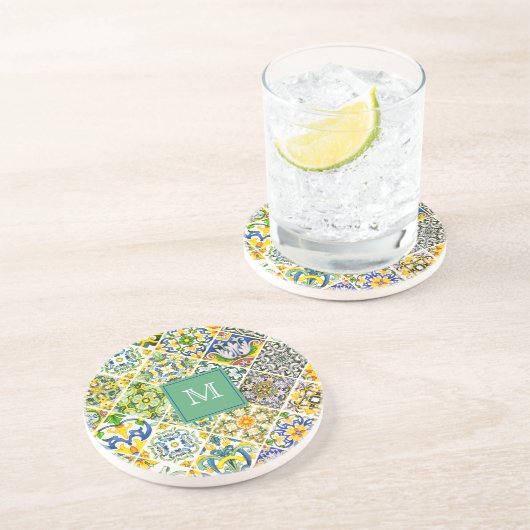 Dessous De Verre En Grès Elégant carrelage vert méditerranéen sicilien (Côté)