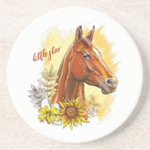 Dessous De Verre En Grès Élégant cheval à main avec plantes et fleurs