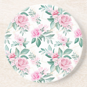 Dessous De Verre En Grès Élégant Chic Girly rose Floral