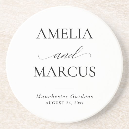 Dessous De Verre En Grès Elegant Classic Script Calligraphy Wedding (Devant)