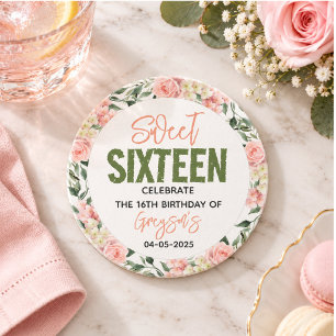 Dessous De Verre En Grès Élégant Fleurs Aquarelle Sweet Sixteen